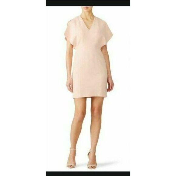 Genny Womens Pink Mini Sheath Dress Size 0 Cape Style Blush Nude V-Neck - Picture 2 of 8